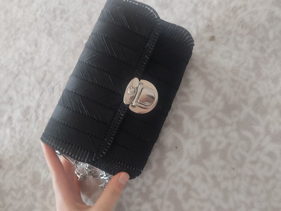 El yapımı sıfır Siyah İşlemeli Zincir Askılı Kadın Çanta - Görsel 5