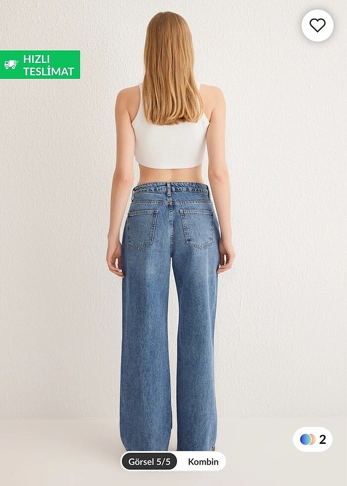 Mavi yüksek bel jeans - Görsel 3