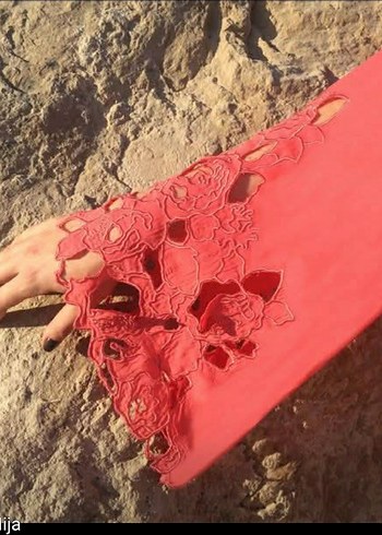 Sırt dekolteli, brode somon Bluz - Görsel 4