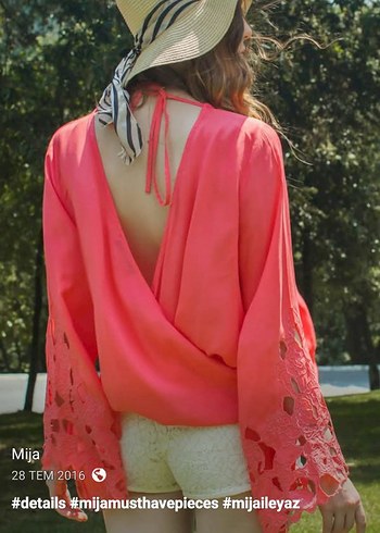 Sırt dekolteli, brode somon Bluz - Görsel 3