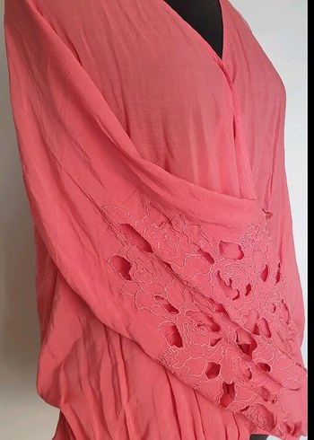 Sırt dekolteli, brode somon Bluz - Görsel 6