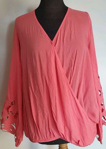 Sırt dekolteli, brode somon Bluz - Görsel 8