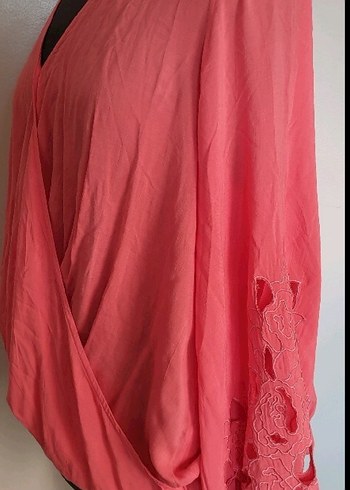 Sırt dekolteli, brode somon Bluz - Görsel 9