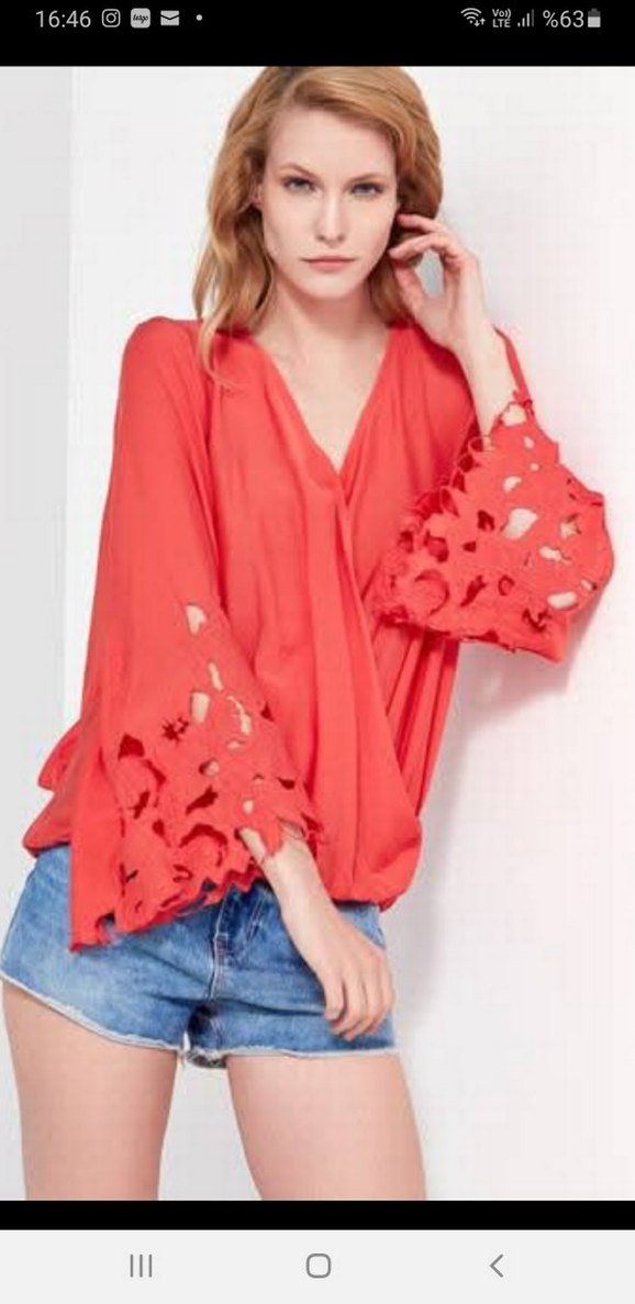 Sırt dekolteli, brode somon Bluz - Görsel 2