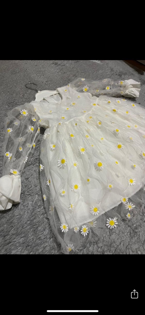 Beyaz papatya Nakışlı Kız Çocuk Elbisesi - Görsel 2