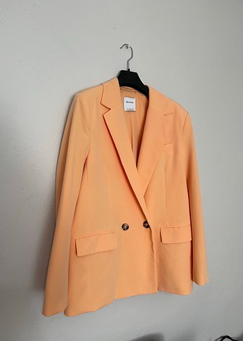 Turuncu Kadın Düğmeli Midi Blazer Ceket