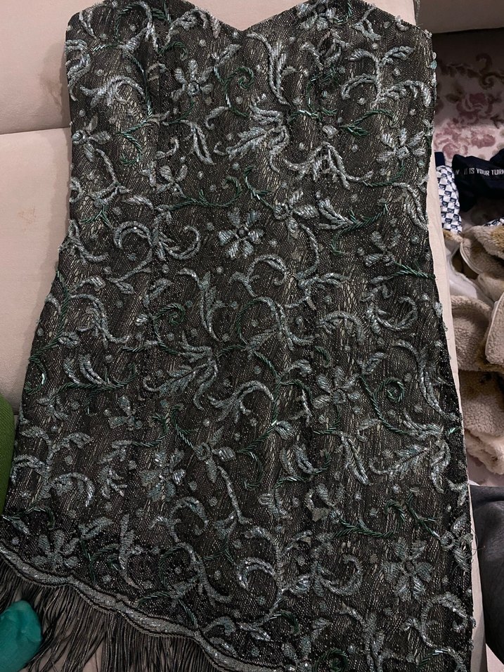 Yeşil Yılan Desenli Drapeli Midi abiye - Görsel 3