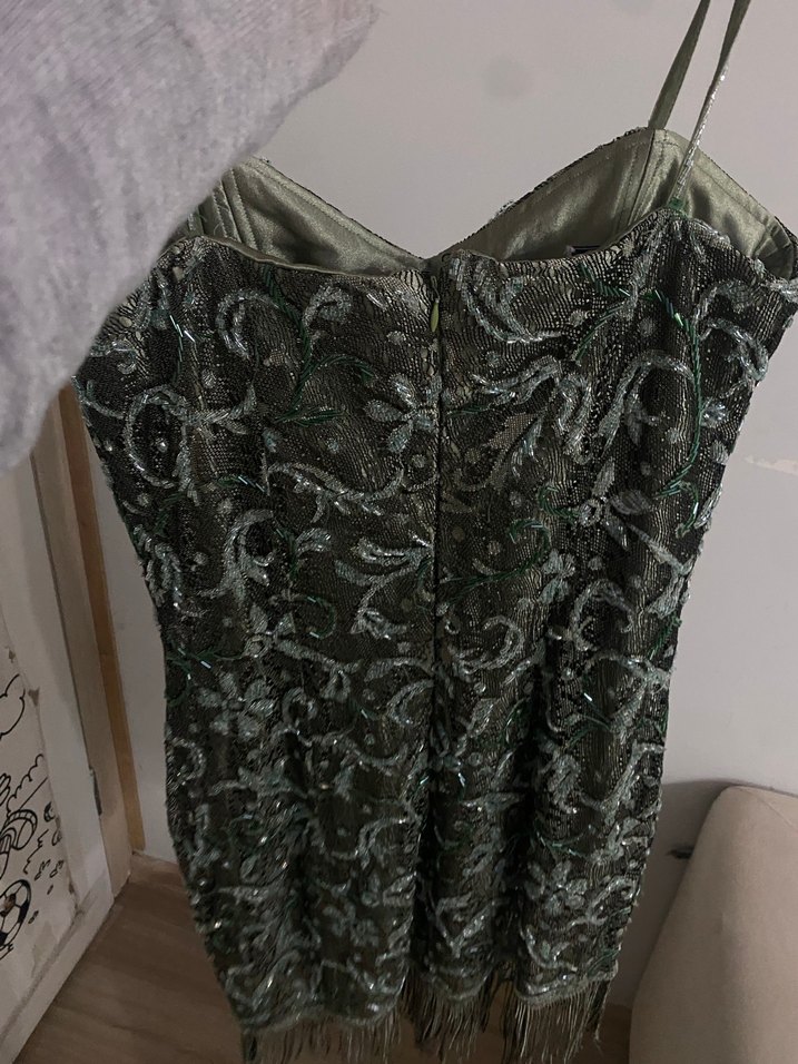 Yeşil Yılan Desenli Drapeli Midi abiye - Görsel 4