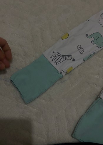 Beyaz Baskılı Bebek Tulum, Uzun Kollu, Fermuarlı çoraplı - Görsel 4