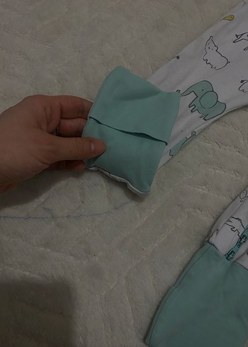 Beyaz Baskılı Bebek Tulum, Uzun Kollu, Fermuarlı çoraplı - Görsel 3