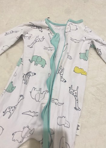 Beyaz Baskılı Bebek Tulum, Uzun Kollu, Fermuarlı çoraplı - Görsel 2