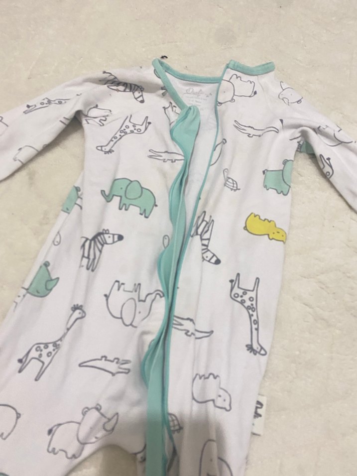 Beyaz Baskılı Bebek Tulum, Uzun Kollu, Fermuarlı çoraplı - Görsel 2