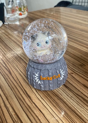 Gri Lucky Cat Kar Küresi Figürin - Görsel 5