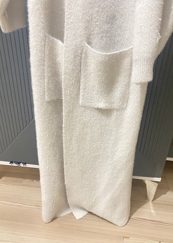 Kadın Örgü Beyaz uzun hırka - Görsel 4