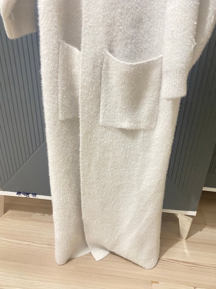 Kadın Örgü Beyaz uzun hırka - Görsel 4