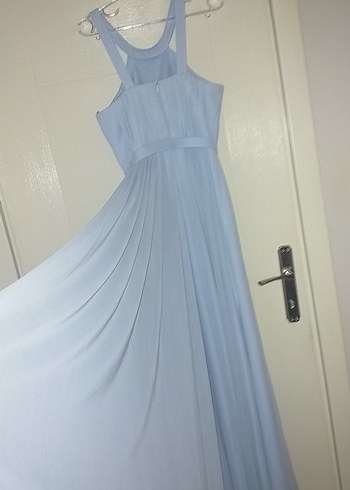 Mavi Uzun Drapeli Askılı Kadın Abiye - Görsel 4