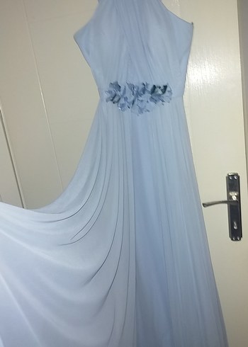 Mavi Uzun Drapeli Askılı Kadın Abiye - Görsel 2