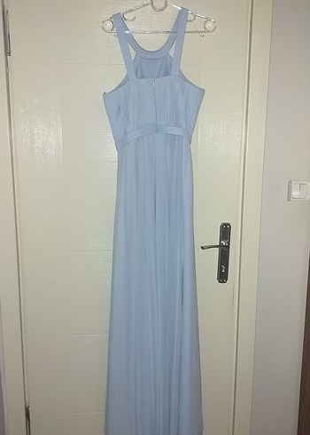 Mavi Uzun Drapeli Askılı Kadın Abiye - Görsel 3