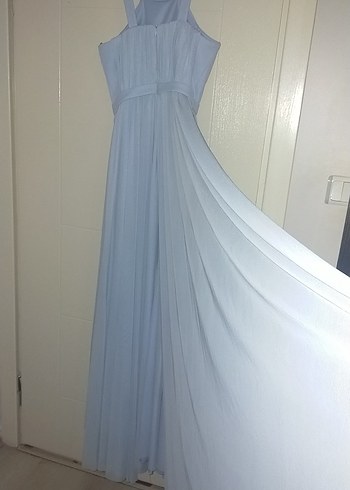 Mavi Uzun Drapeli Askılı Kadın Abiye - Görsel 5