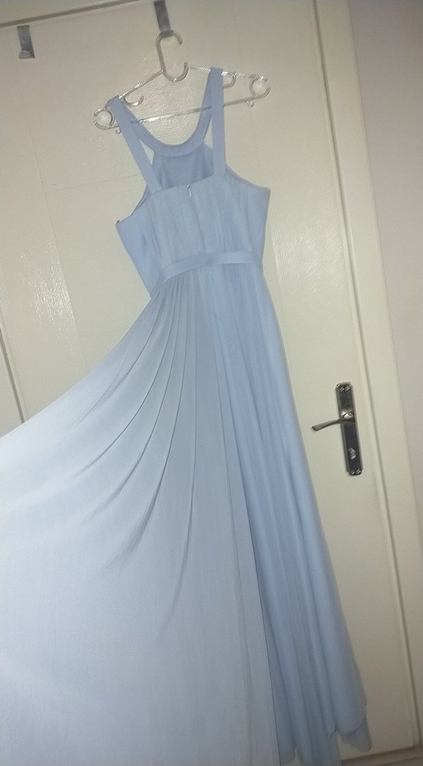 Mavi Uzun Drapeli Askılı Kadın Abiye - Görsel 4