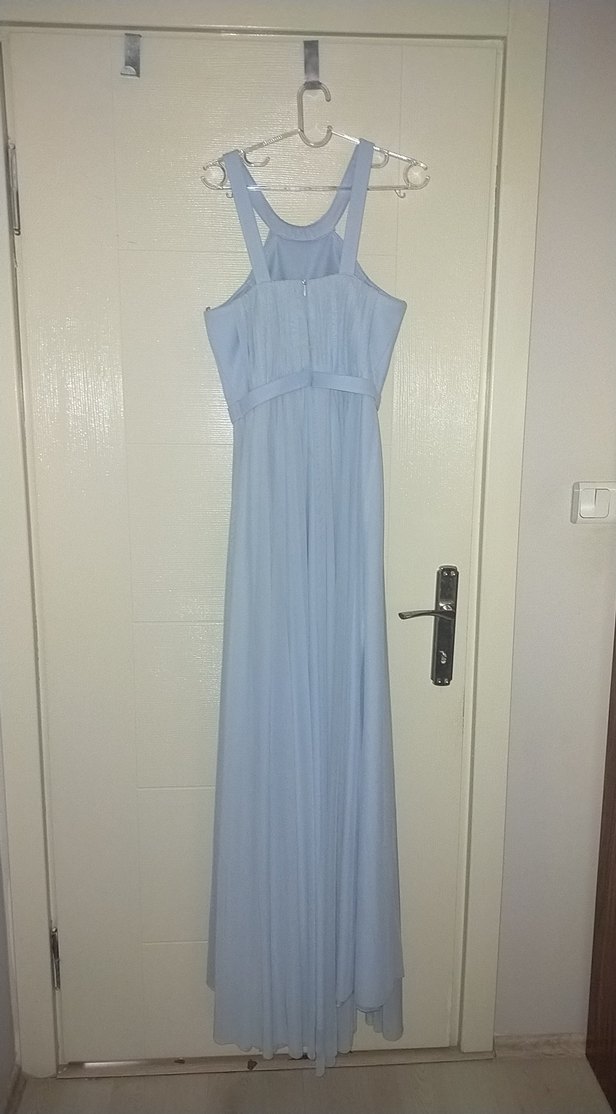 Mavi Uzun Drapeli Askılı Kadın Abiye - Görsel 3