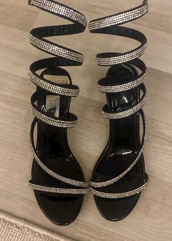 Taşlı Siyah Stiletto Kadın Abiye Ayakkabı