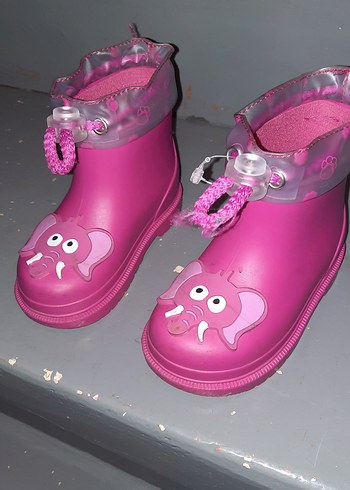 Kız Çocuk Pembe Fil Desenli Lastik Bot - Görsel 2