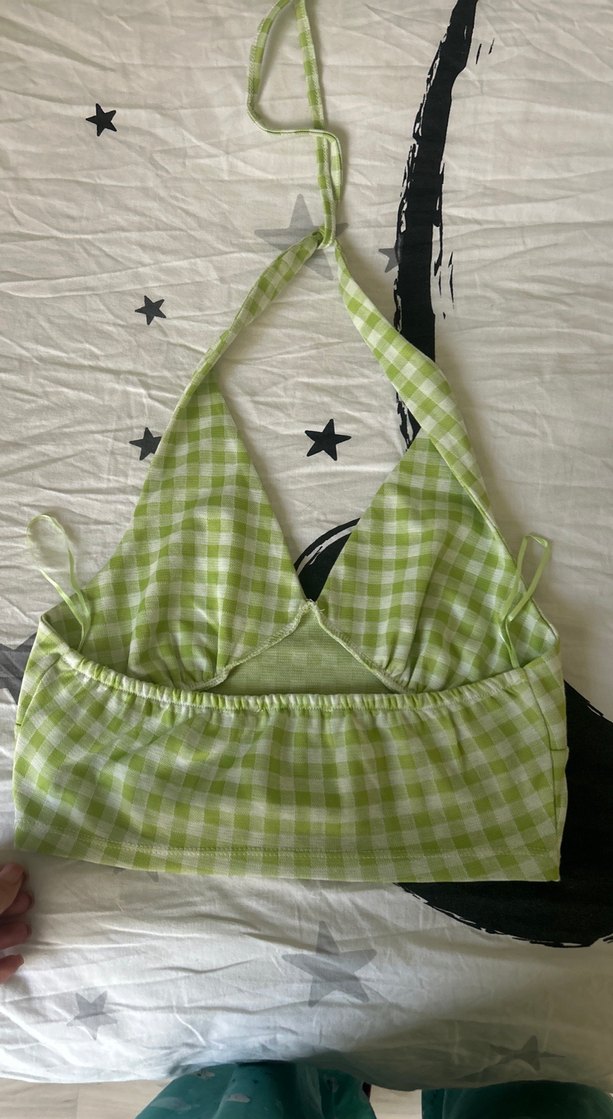 Yeşil Ekose V Yaka Strappy Bustiyer - Görsel 2