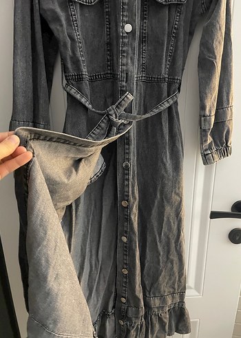 Gri Kot Kumaşlı Uzun Kadın Elbise m beden boy 125 - Görsel 5