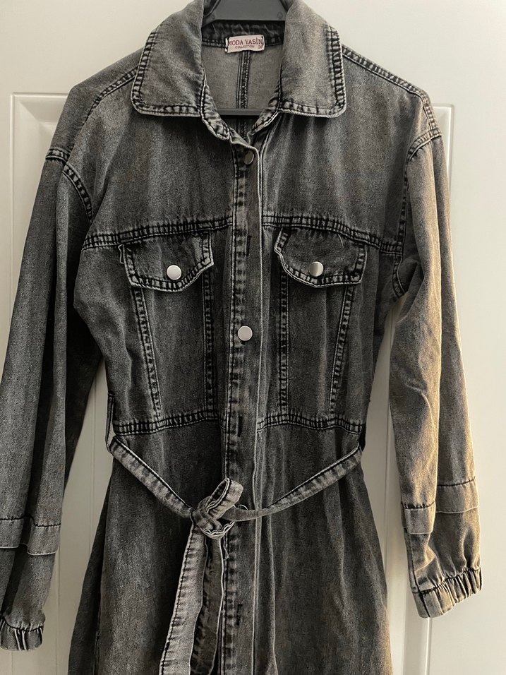 Gri Kot Kumaşlı Uzun Kadın Elbise m beden boy 125 - Görsel 4