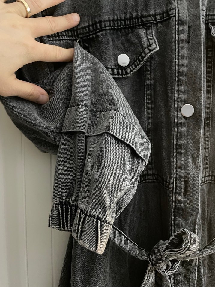 Gri Kot Kumaşlı Uzun Kadın Elbise m beden boy 125 - Görsel 2