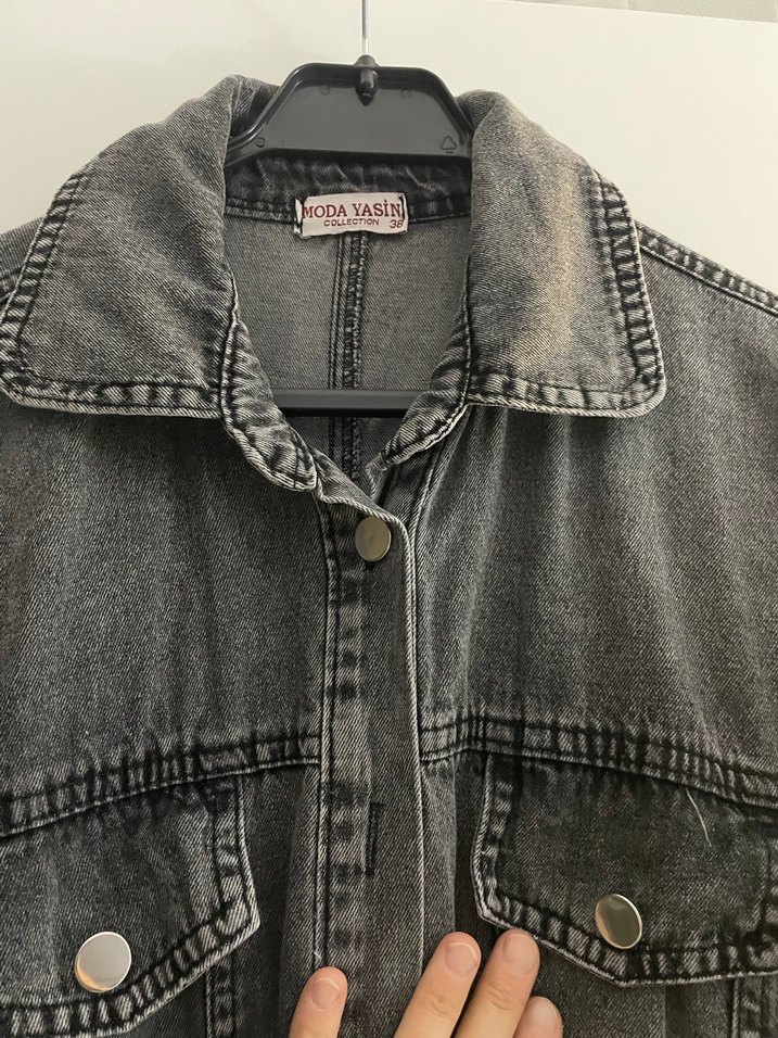 Gri Kot Kumaşlı Uzun Kadın Elbise m beden boy 125 - Görsel 3