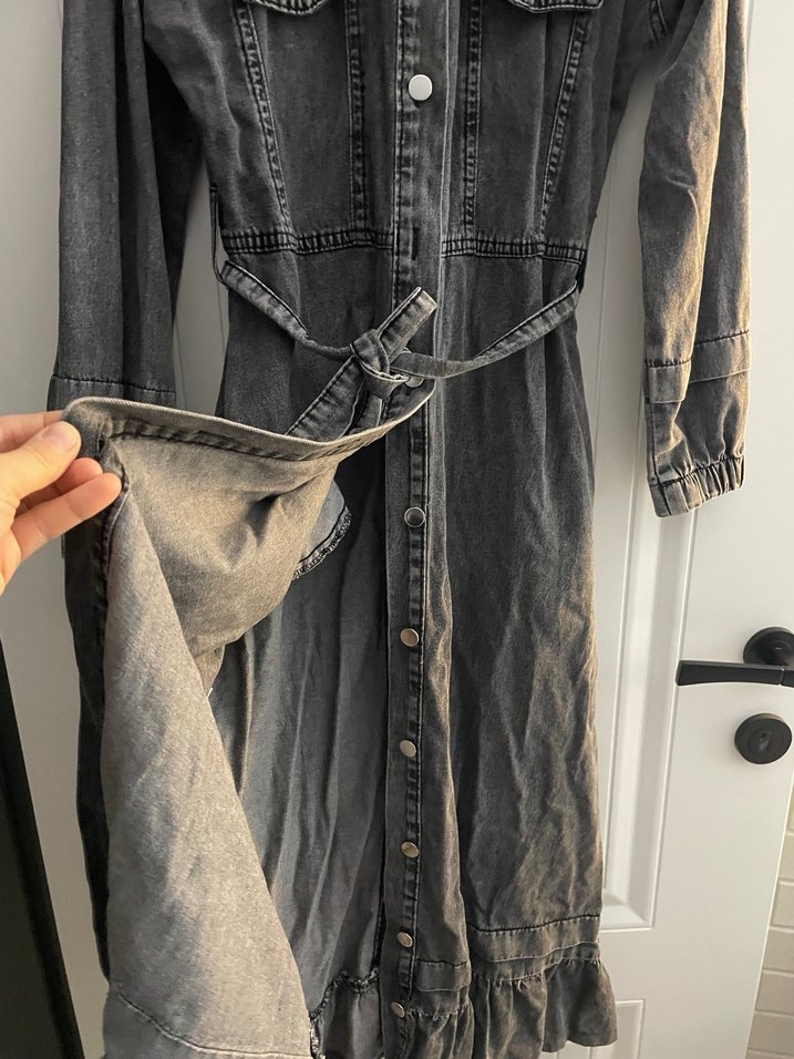 Gri Kot Kumaşlı Uzun Kadın Elbise m beden boy 125 - Görsel 5