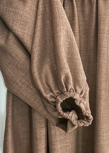 Uzun Kahverengi Keten Elbise 1 beden  boy 135 - Görsel 3