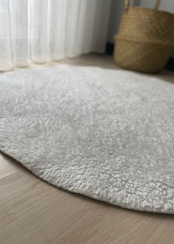 Beyaz Yuvarlak kuzu postu Modern Halı 80*80 - Görsel 2