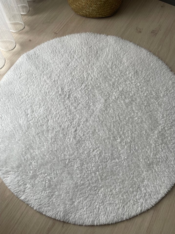 Beyaz Yuvarlak kuzu postu Modern Halı 80*80 - Görsel 4