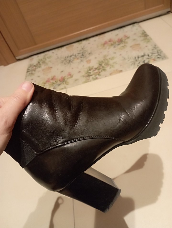 Siyah Deri Stiletto Topuklu Bot - Görsel 3