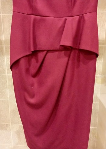 Bordo Drapeli Midi Klasik Kadın Elbise - Görsel 5