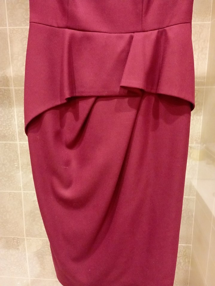 Bordo Drapeli Midi Klasik Kadın Elbise - Görsel 5