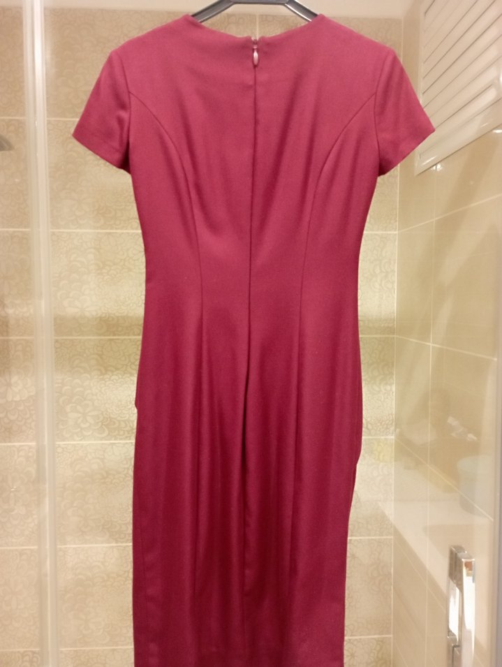 Bordo Drapeli Midi Klasik Kadın Elbise - Görsel 3