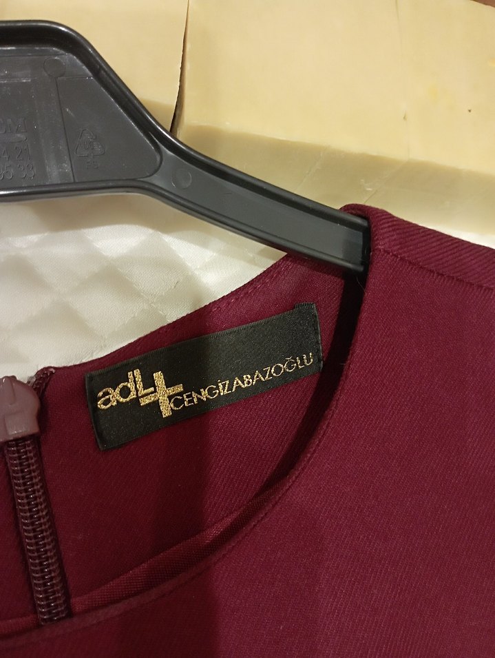 Bordo Drapeli Midi Klasik Kadın Elbise - Görsel 4