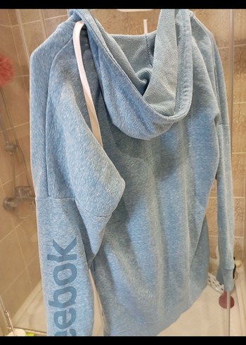 Reebok Mavi Denim Fermuarlı Kapüşonlu Sweatshirt - Görsel 5