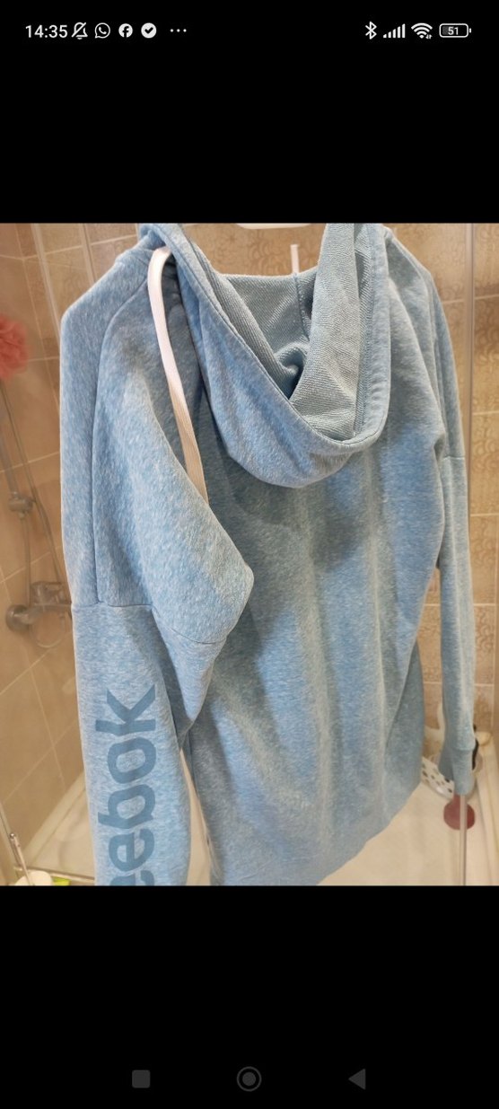 Reebok Mavi Denim Fermuarlı Kapüşonlu Sweatshirt - Görsel 5