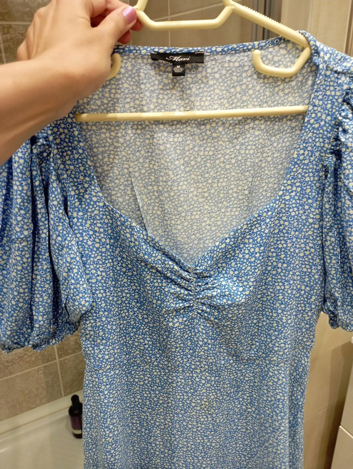 Mavi Marka çiçekli V Yaka Uzun Bohem Elbise - Görsel 3