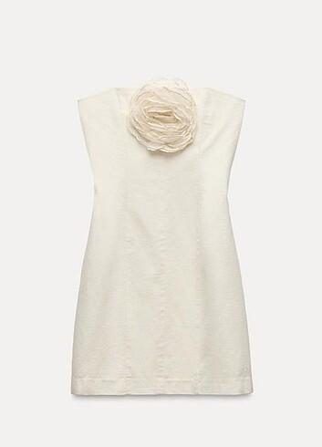 Zara İnci Detaylı Straplez Bej Renkli Elbise
