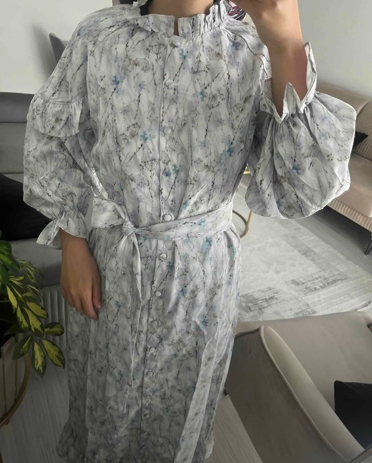 Kadın Beyaz Pamuklu Uzun Bohem Elbise - Görsel 3