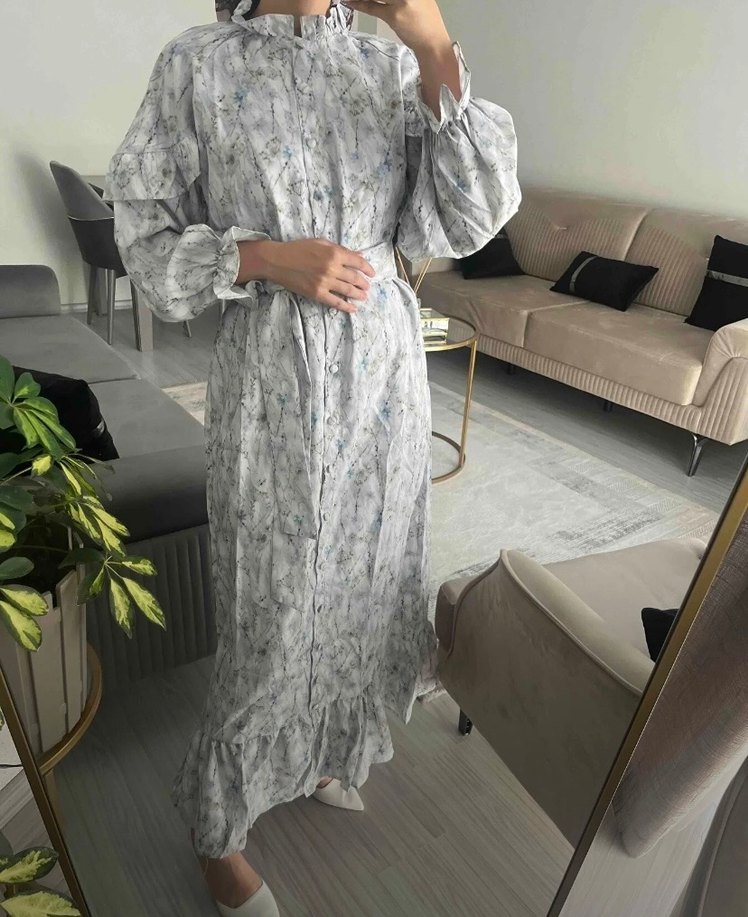 Kadın Beyaz Pamuklu Uzun Bohem Elbise - Görsel 4