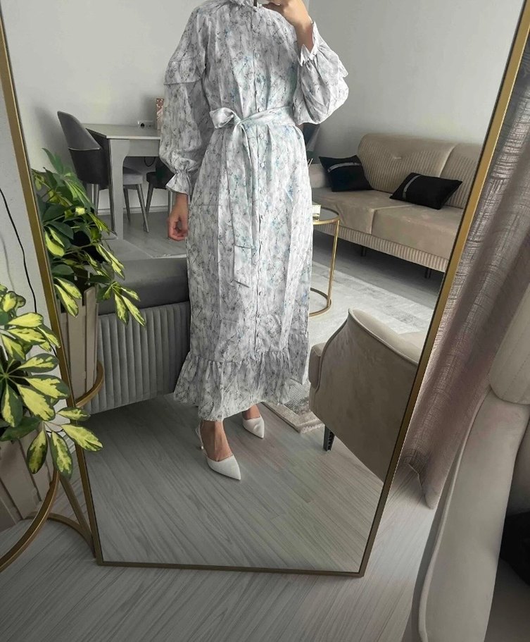 Kadın Beyaz Pamuklu Uzun Bohem Elbise - Görsel 2