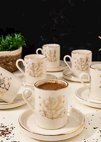 Gri Detaylı Beyaz Kahve Fincanı Seti - Görsel 2