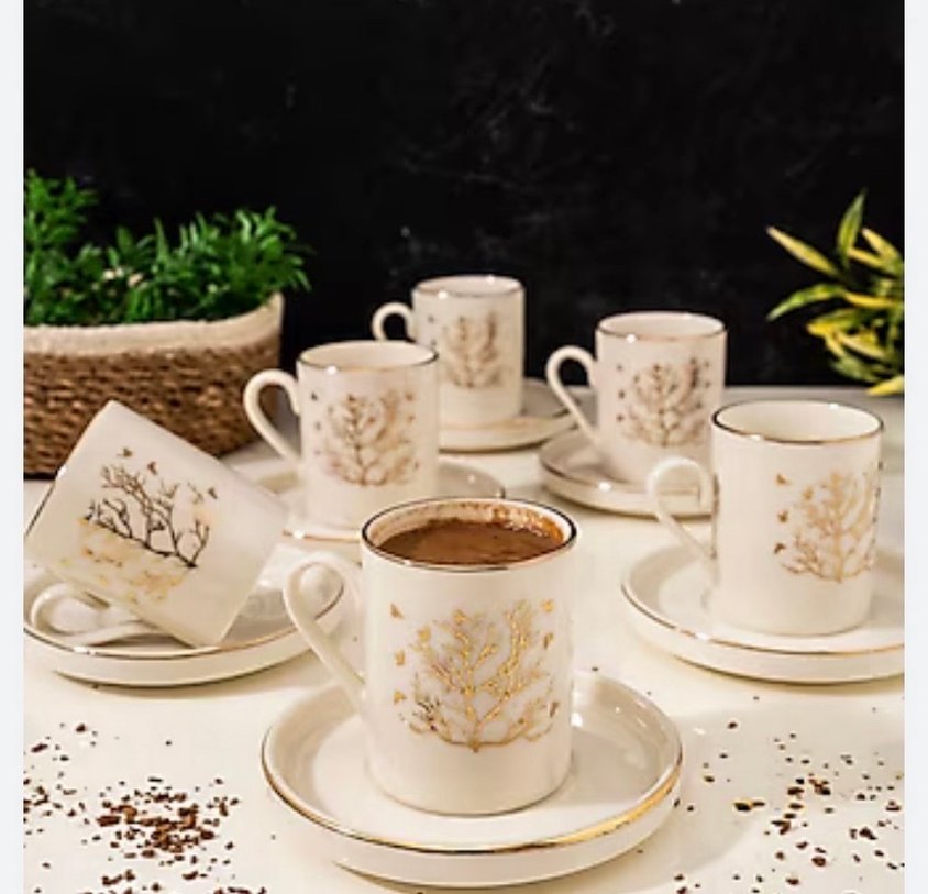 Gri Detaylı Beyaz Kahve Fincanı Seti - Görsel 2